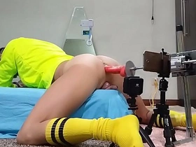 Asian gay scene with buttmachine and dildo action
