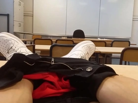 A French-Asian student in a university setting gets horny while studying and decides to have an orgasm in a rather risky manner.