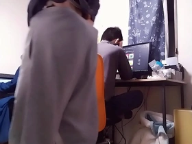 Solo boy’s anal training with a dildo