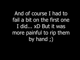 Teenager in a forest gets clamp/clothespins zipper torn of chest by a tree