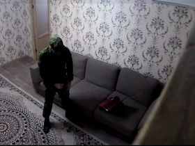 Real hidden camera in a hotel! russian soldier jerks off and cums in his neighbor's glass! peeping!